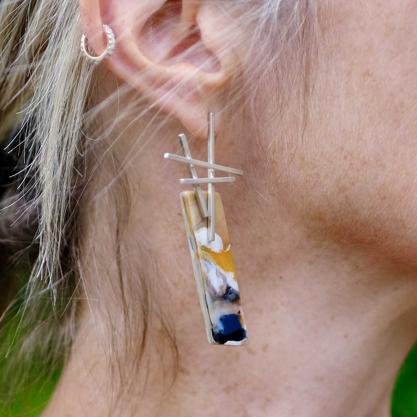 Earrings in Marbled Plastic with Silver Details